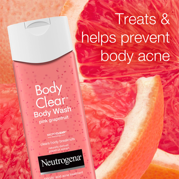 Neutrogena Body Clear Acne Treatment Body Wash with 2% Salicylic Acid Acne Medicine to Prevent Body Breakouts, Pink Grapefruit Shower Gel for Back, Chest & Shoulders, Vitamin C, 8.5 fl. oz