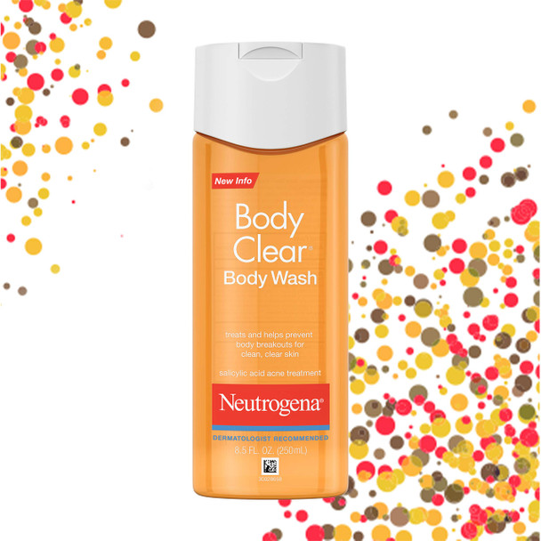 Neutrogena Body Clear Acne Body Wash with Glycerin & 2% Salicylic Acid Acne Medication, Oil-Free Acne Wash for Breakouts on Back, Chest & Shoulders, Non-Comedogenic, 8.5 fl. oz, Pack of 3