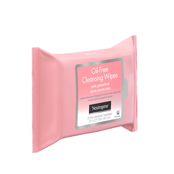 Neutrogena Oil-Free Cleansing Wipes for Acne Prone Skin, Pink Grapefruit, 25 ea - 2pc