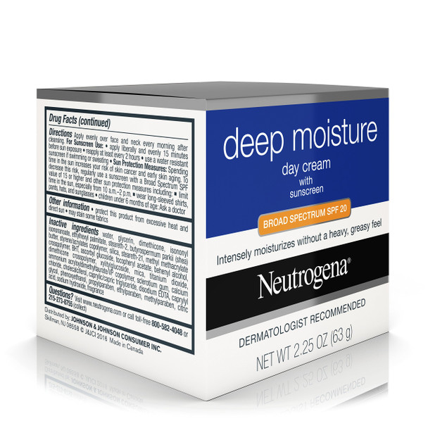 Neutrogena Deep Moisture Face Cream with SPF 20 Sunscreen, Glycerin, Shea Butter & Vitamin D3, Face moisturizer for dry skin - SPF moisturizer, Glycerin, Shea Butter, Vitamin D3, 2.25 oz