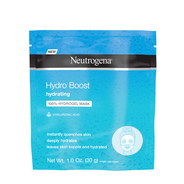 Neutrogena Hydro Boost Moisturizing & Hydrating 100% Hydrogel Sheet Mask, Face Mask for Dry Skin with Hyaluronic Acid, Gentle & Non-Comedogenic, 1 oz (Pack of 4)