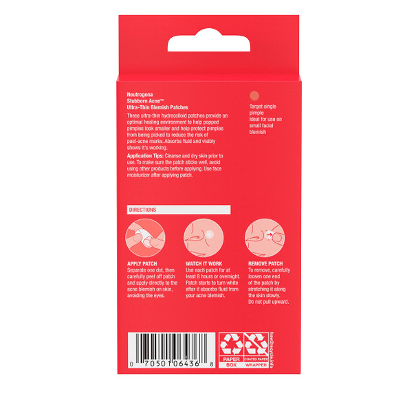 Neutrogena Stubborn Acne Blemish Patches, Ultra-Thin Hydrocolloid Acne Patch Absorbs Fluids & Removes Impurities To Help Pimples Look Smaller After One Use, 24 Patches