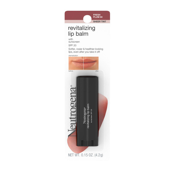 Neutrogena Revitalizing and Moisturizing Tinted Lip Balm with Sun Protective Broad Spectrum SPF 20 Sunscreen, Lip Soothing Balm with a Sheer Tint in Color Fresh Plum 60.15 oz