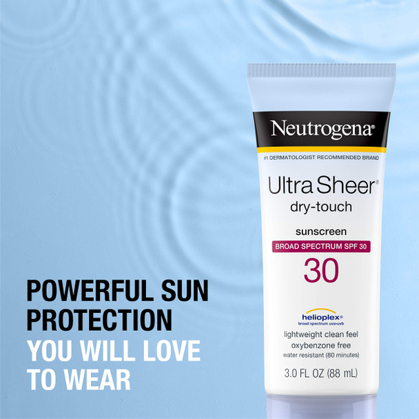 Neutrogena Ultra Sheer Dry-Touch Sunscreen Lotion, Broad Spectrum SPF 30 UVA/UVB Protection, Oxybenzone-Free, Water Resistant, Non-Comedogenic, Non-Greasy, Travel Size, 3 Fl Oz, Pack of 3