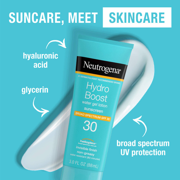 Neutrogena Hydro Boost Water Gel Non-Greasy Moisturizing Sunscreen Lotion with Broad Spectrum SPF 30, Water-Resistant Hydrating Sunscreen Lotion, 3 fl. Oz (Pack of 3)