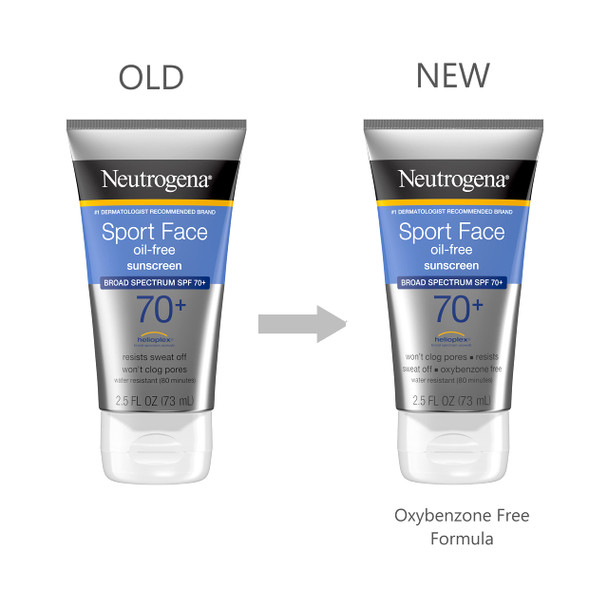 Neutrogena Sport Face Oil-Free Lotion Sunscreen with Broad Spectrum SPF 70+, Sweatproof & Waterproof Active Sunscreen, 2.5 fl. Oz