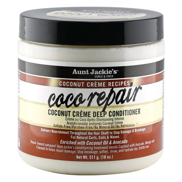 Aunt Jackie's Coconut Crme Recipes Coco Repair Deep Hair Conditioner, Delivers Nourishment, Stops Damage, Breakage for Natural Curls, 18 oz