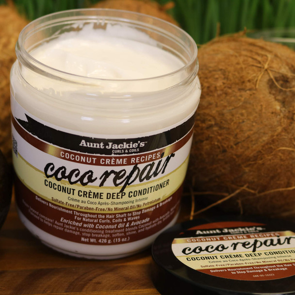 Aunt Jackie's Coconut Crme Recipes Coco Repair Deep Hair Conditioner, Delivers Nourishment, Stops Damage, Breakage for Natural Curls, 18 oz