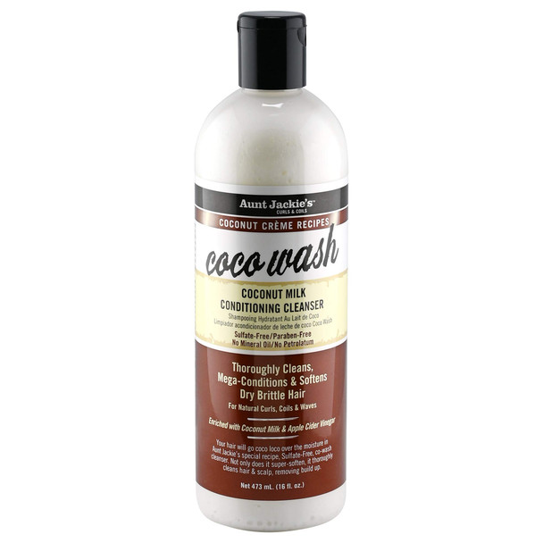Aunt Jackie's Coconut Crme Recipes Coco Wash Hair Conditioning Cleanser, Cleans, Conditions and Softens Dry Brittle Curly Hair, 16 oz