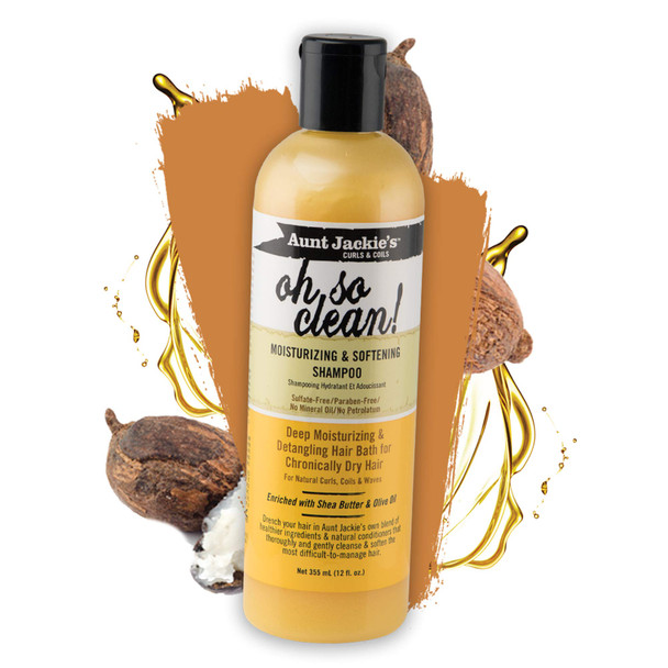 Aunt Jackie's Curls and Coils Oh So Clean Deep Moisturizing and Softening Hair Shampoo for Natural Curls, Coils and Waves, Enriched shea Butter, 16 oz