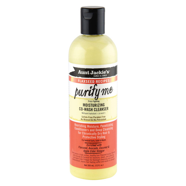 Aunt Jackie's Flaxseed Recipes Purify Me Frizz-Fighting Moisturizing Co-Wash Hair Cleanser for Chronically Dry Hair and Protective Styling, 12 oz Aunt Jackie's Flaxseed Recipes Purify Me Frizz-Fighting Moisturizing Co-Wash Hair Cleanser for Chronically Dry Hair and Protective Styling, 12 oz