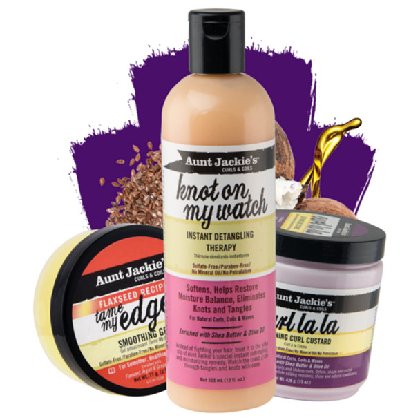 Aunt Jackies classic collection Perfect Tame Your Mane 3 Pack Bundle, Tame My Edges, Knot On My Watch, Curl La La, Moisturize and Style Your Curls with Ingredients Like Shea Butter and Olive Oil