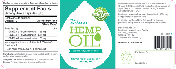 Manitoba Harvest Hemp Seed Oil 120 softgels