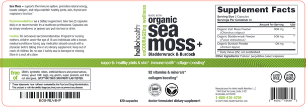 Hello Health Organic Sea Moss+ 120 Capsules