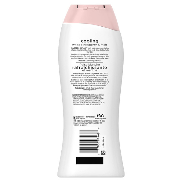 Olay Fresh Outlast Cooling White Strawberry and Mint Body Wash, 22 Fluid Ounce
