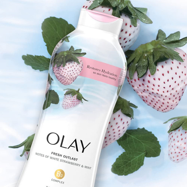 Olay Fresh Outlast Cooling White Strawberry & Mint Body Wash, 22 oz, (4 Count)