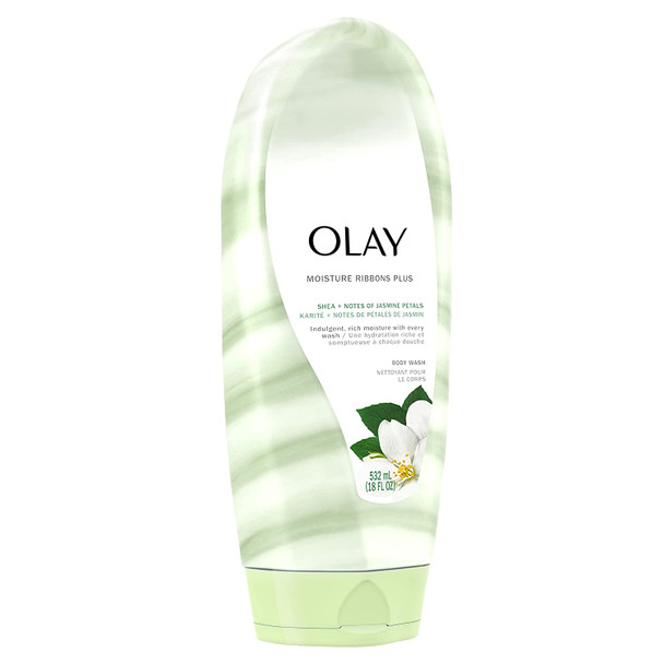 Olay Moisture Ribbons Body Wash with Shea and Notes of Jasmine Petals, 18 fl oz, Pack of 4