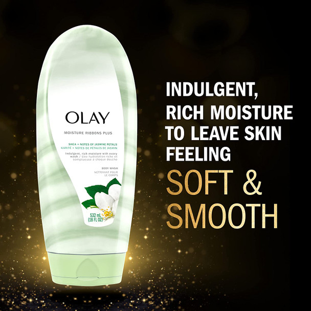 Olay Moisture Ribbons Body Wash with Shea and Notes of Jasmine Petals, 18 fl oz, Pack of 4