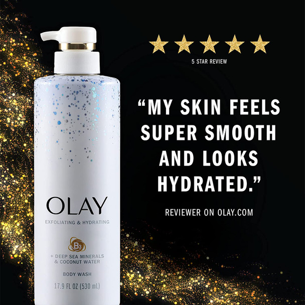 Olay Exfoliating & Hydrating Body Wash With Deep Sea Minerals, Coconut Water, and Vitamin B3 17.9 Fl Ounce , 4 count