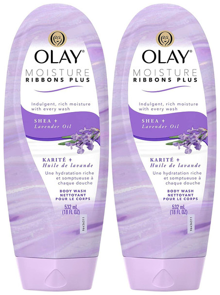 Olay Moisture Ribbons Plus Shea + Lavender Oil Body Wash, 18 oz, 2 pk