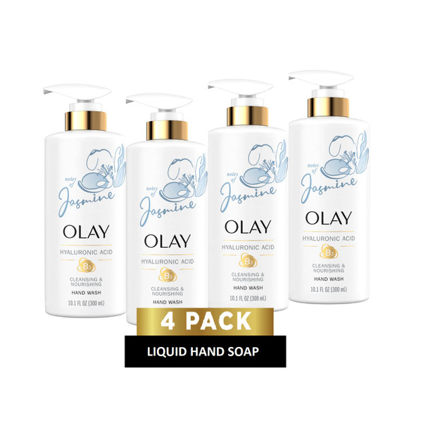Olay Cleansing & Nourishing Hand Wash with Vitamin B3 + Hyaluronic Acid, 10.1 Fl Oz (Pack of 4)