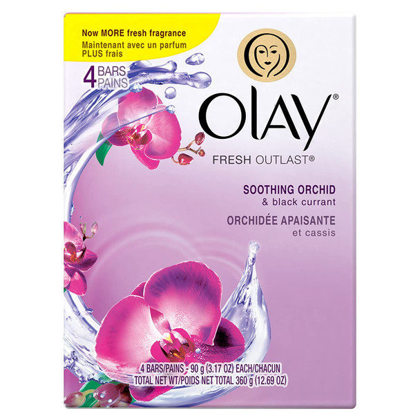 Olay Fresh Outlast Soothing Currant Beauty Bar, Orchid and Black, 4 Count, Packaging May Vary