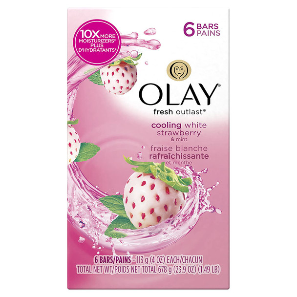 Olay Fresh Outlast Beauty Bar, Cooling White Strawberry/Mint - 4 Oz Ea, 6 Count