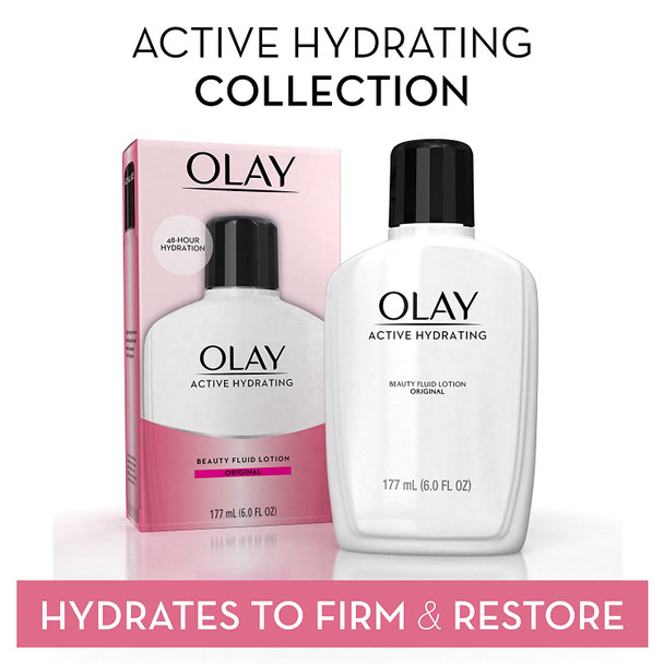 Olay Active Hydrating Beauty Moisturizing Lotion, Facial Moisturizer To Restore Dry Skin, Newer Version - 6.0 Fl Oz, Pack of 3