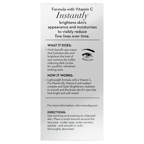 Olay Vitamin C Brightening Eye Cream to Help Reduce Dark Circles, Brightening Cream, 0.5 Fl Oz