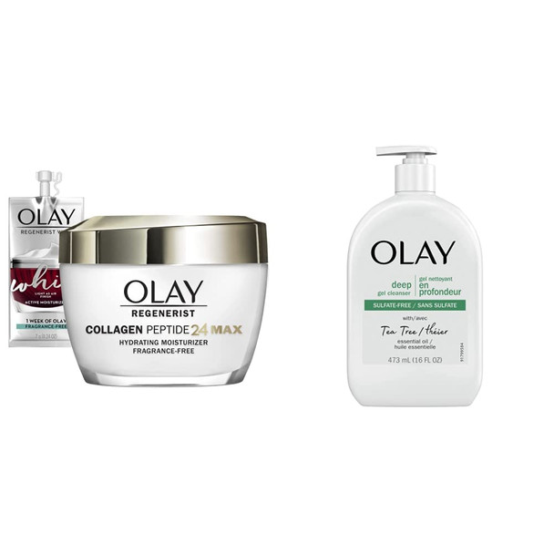 Olay Collagen Peptide MAX Face Moisturizer with Tea Tree Deep Gel Cleanser