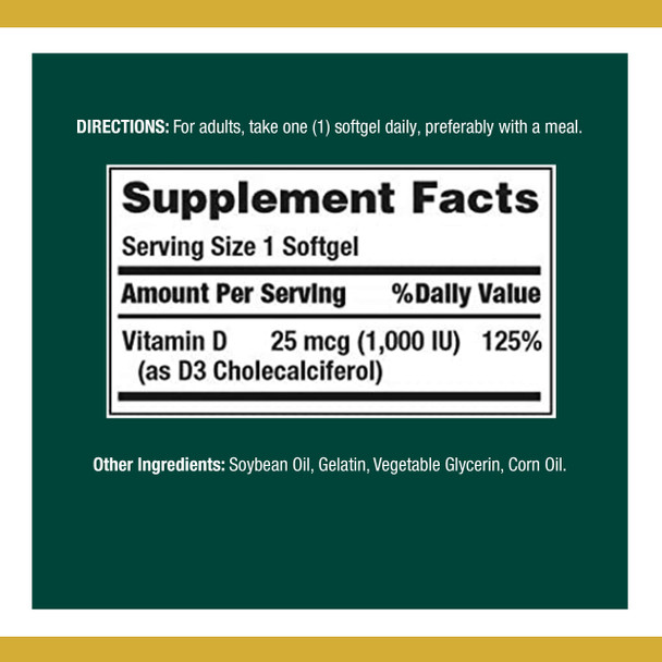 Nature's Bounty Vitamin D3 1000 IU Immune Health, 120 Softgels