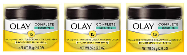 Face Moisturizer by Olay, Complete All Day Moisture Face Cream with Sunscreen, SPF 15, Sensitive Skin, 2 Oz (Pack of 3)