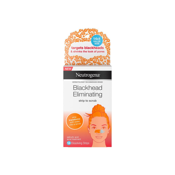 Neutrogena Blackhead Eliminating Pore Strip to Facial Scrub with Salicylic Acid Acne Treatment, Oil-Free & Non-Comedogenic,  14  ea