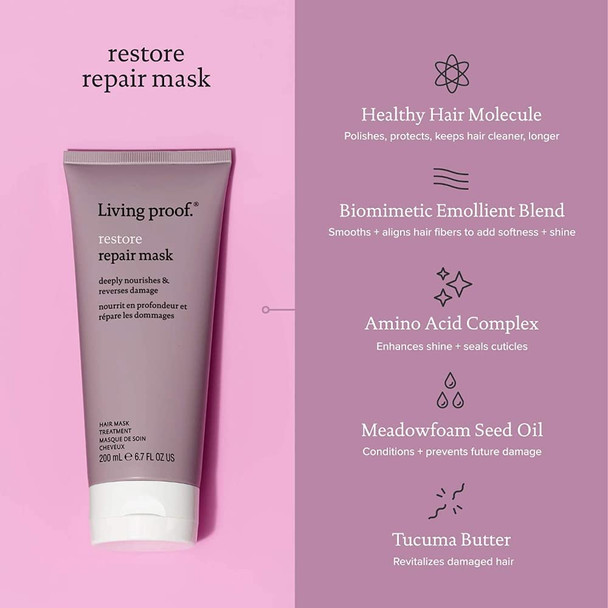 Living Proof Restore Repair Mask 200ml | Reverses Damage | Deep Nourish | Paraben Free | Silicone Free | Vegan