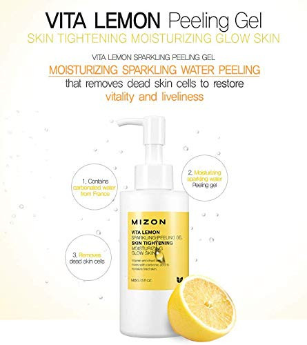 MIZON Vita Lemon Peeling Gel, Lemon Peel Oil and Sparkling Water, Skin Tightening, Moisturizing, Skin Vitality, Removes Dead Skin Cells (150g)
