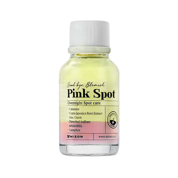 MIZON Good Bye Blemish Pink Spot,Overnight spot care Product Renewal with Calamine Camphor  AHA BHA Soothes troubled areas (19ml/0.65 fl oz)