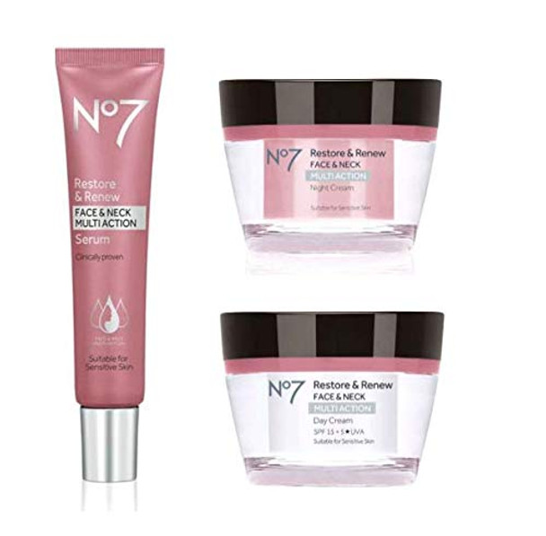 No7 Restore & Renew FACE & NECK MULTI ACTION Day/Night Creams/Serum