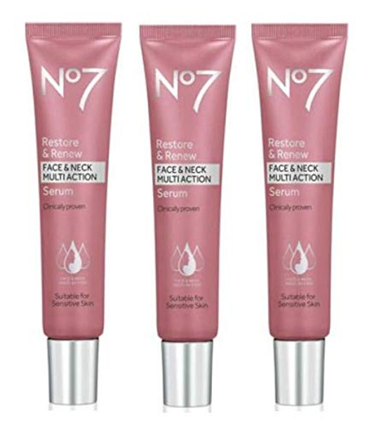 No7 Restore & Renew Face & Neck MULTI ACTION Serum 30ml (Pack of 3)