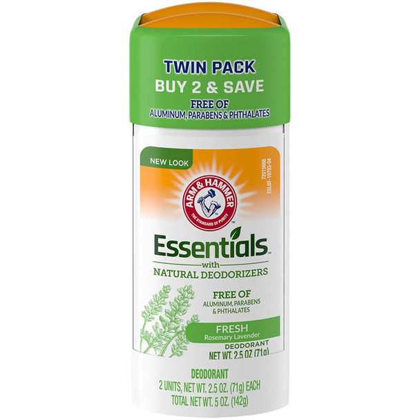 ARM & HAMMER Essentials Deodorant- Rosemary Lavender- Solid Oval- Twin Pack (Pack of 2/ 2.5oz)- Made with Natural Deodorizers- Free From Aluminum, Parabens & Phthalates