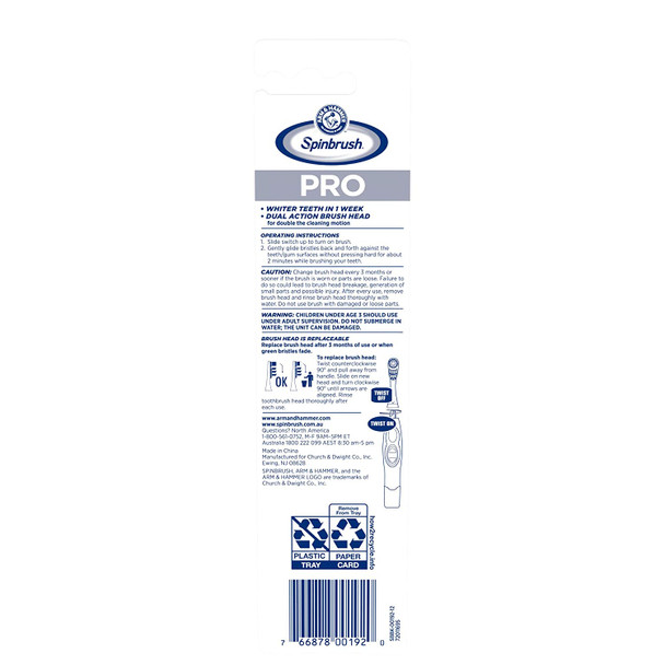 Arm & Hammer Spinbrush Pro Series White Battery Toothbrush Refills (Replacement Heads), Soft, 2 Count