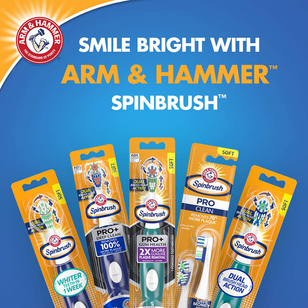 Arm & Hammer Spinbrush Pro Series White Battery Toothbrush Refills (Replacement Heads), Soft, 2 Count