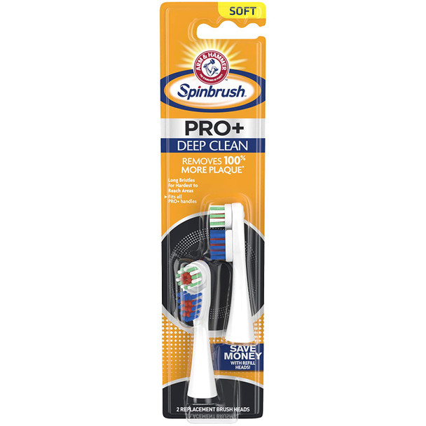 Spinbrush PRO+ Deep Clean REFILLs– Spinbrush Battery Powered Toothbrush Removes 100% More Plaque- Soft Bristles -Two Replacement Heads