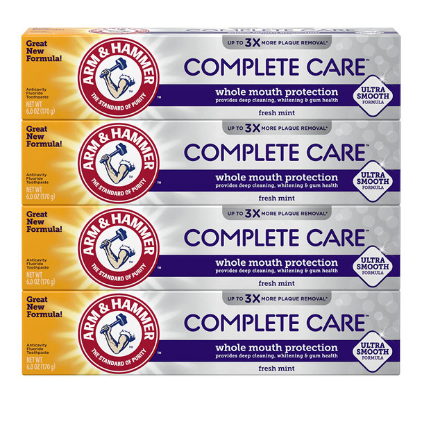 Arm & Hammer Complete Care Toothpaste, Fresh Mint Flavor, Whole Mouth Protection, 6.0oz (4-Pack)