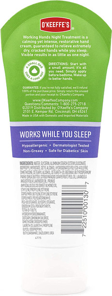O'Keeffe's Working Hands Night Treatment Hand Cream, 3 Ounce Tube, (Pack of 2)