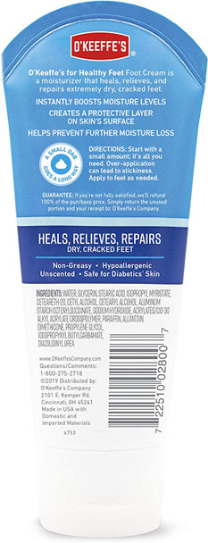 O'Keeffe's Healthy Feet Foot Cream for Extremely Dry, Cracked Feet, 3 Ounce Tube, (Pack of 2)