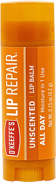 O'Keeffe's Unscented Lip Repair Lip Balm for Dry, Cracked Lips, Stick, (Pack of 2)