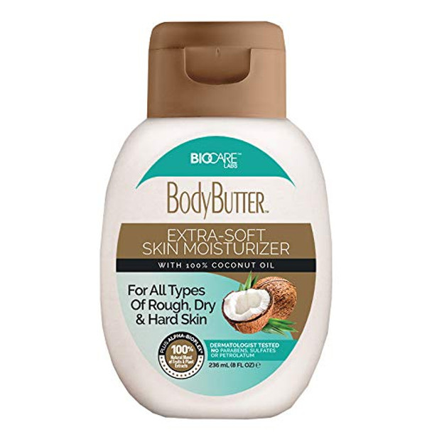 Biocare Body Butter Extra-Soft Skin Moisturizer with 100% Coconut Oil For All Types of Rough Dry & Hard Skin, 8 Oz.