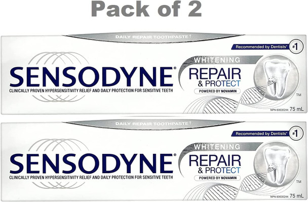 Sensodyne Toothpaste With Novamin, Repair & Protect, Whitening Toothpaste, 75 ml (pack of 2)