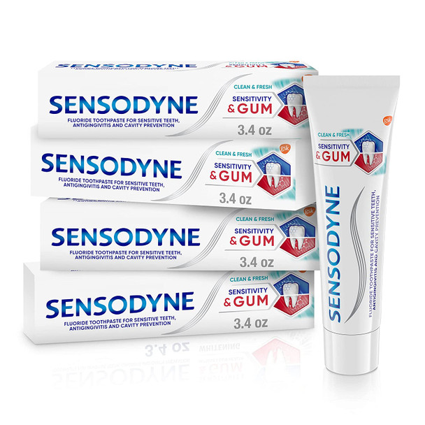 Sensodyne Sensitivity & Gum Sensitive Toothpaste for Gingivitis & Treatment, Clean & Fresh, 3.4 Oz, Pack of 4