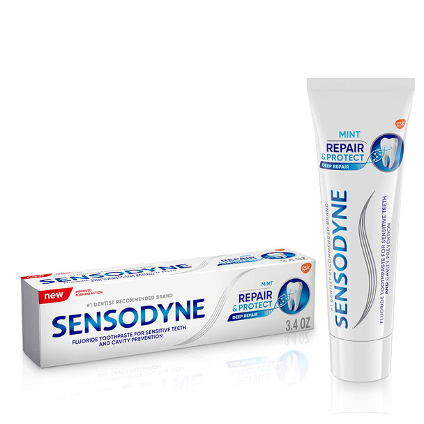 Sensodyne Repair and Protect Mint Toothpaste, Toothpaste for Sensitive Teeth and Cavity Prevention, 3.4 oz